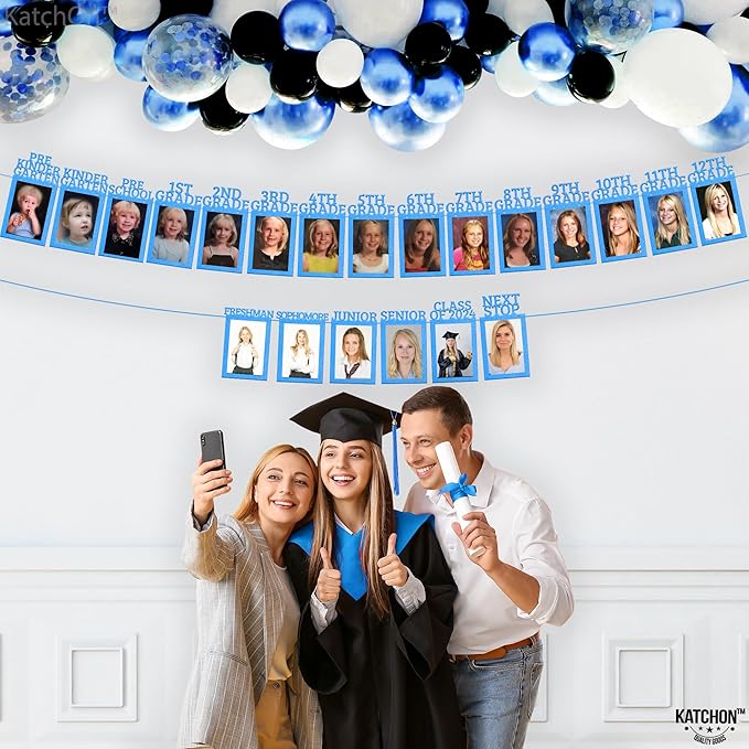 KatchOn, K-12 Graduation Photo Banner 5x7 - Large, 10 Feet | Kindergarten Grad Backdrop, Blue Decorations Class of 2025 | Grad Picture Display for Graduation Decorations 2025