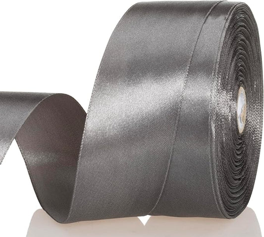 1 1/2 Inch Steel Gray Solid Satin Ribbon, 50 Yards Craft Fabric Ribbon for Gift Wrapping Floral Bouquets Wedding Party Decoration