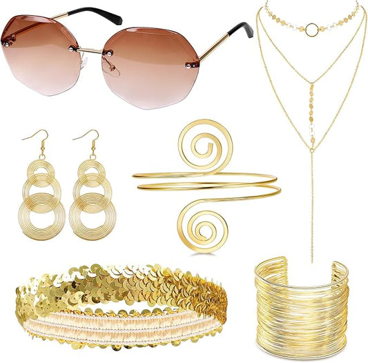 6 Piece 70s Disco Accessories for Woman 1970s Disco Costume Accessory Set for Party Halloween Cosplay