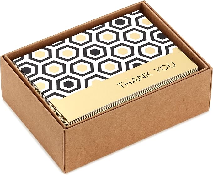 Hallmark Thank You Cards Assortment, Black and Gold Geometric (40 Thank You Notes with Envelopes for Wedding, Business, Graduation, All Occasion)