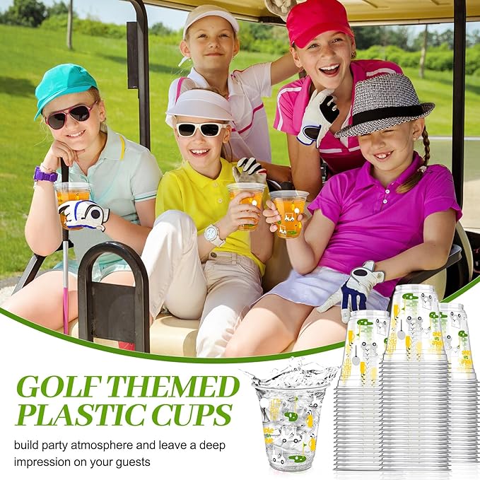 50 Pcs Masters Golf Ball Party Supplies Bulk Clear Plastic Cups 12oz Disposable Let's Par-tee for Home Sports Golf Themed Birthday Bachelor Party Supplies Favors (Yellow,Green,White)