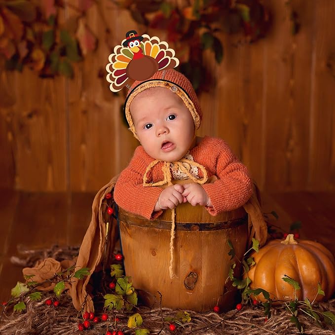 Your Little Lovely 8PCS Thanksgiving Turkey Headband Decorations - Fall Pumpkin Head Boppers Party Favors Accessories Supplies