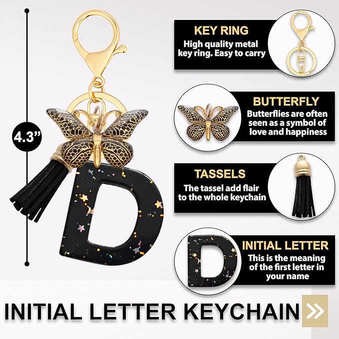 Initial Letter Keychain, Butterfly Keychain Cute Resin, Initial Keychain Backpack Charms, Key chain for Women, Girls