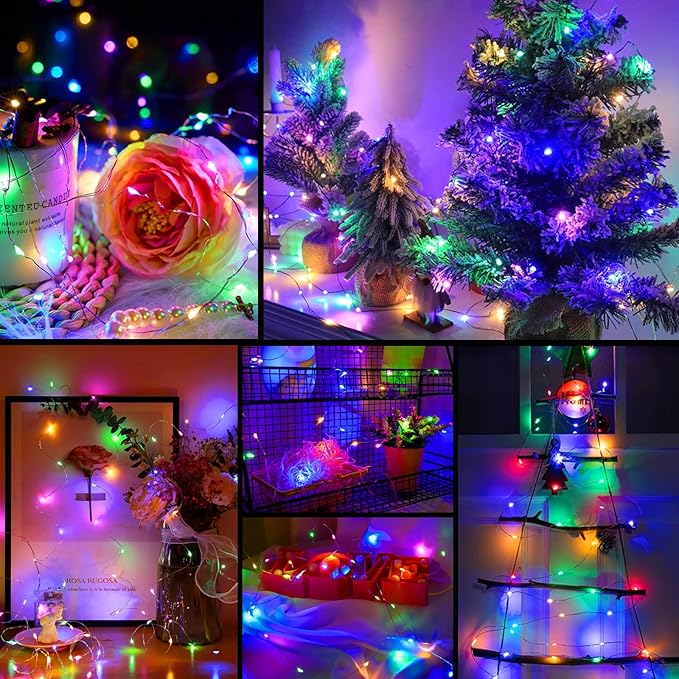 ZGWJ 100 Pack Fairy Lights Battery Operated, 7ft 20 Mini LED Fairy String Lights Silver Wire 3 Modes for DIY, Parties, Wedding, Bedroom, Halloween Christmas Decoration Multicolor
