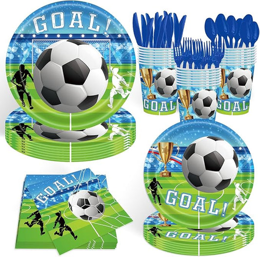 Soccer Party Supplies Set, 140 Pieces for 20 Guests, Tableware and Decorations with Plates, Napkins, Cups, sports Theme Birthday Party Pack