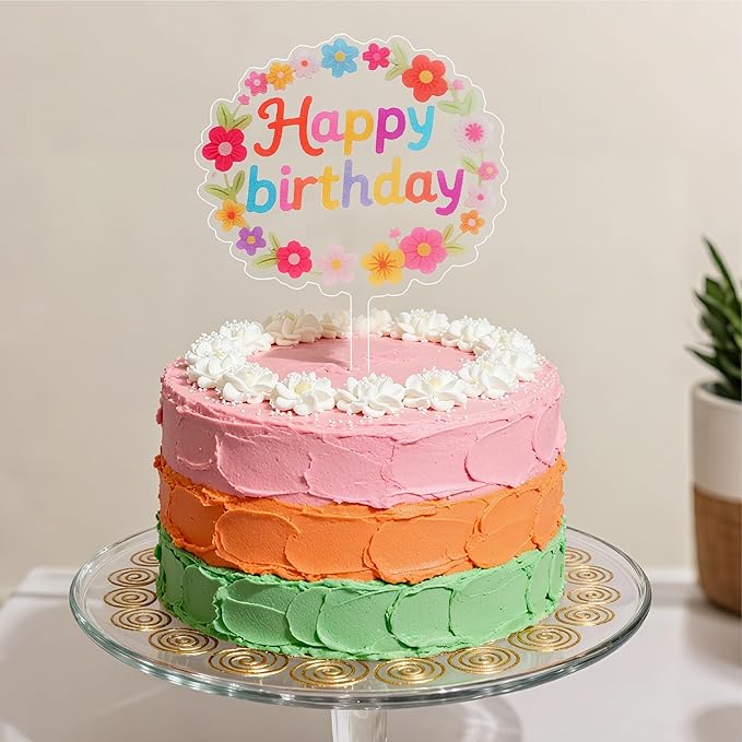 Coucoland Birthday Cake Toppers - 1 Pc Colorful Daisy Flower Acrylic Cake Decorations for Baby Shower Birthday Party Supplies