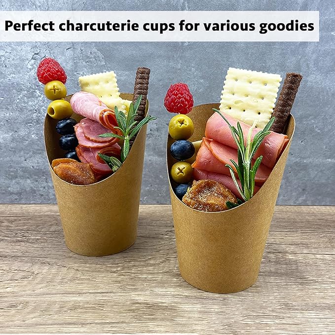 [100 Cups + 200 Picks] CAMKYDE 100 Pcs Charcuterie Cups with 200 Pcs Cocktail Picks (14oz, Brown)