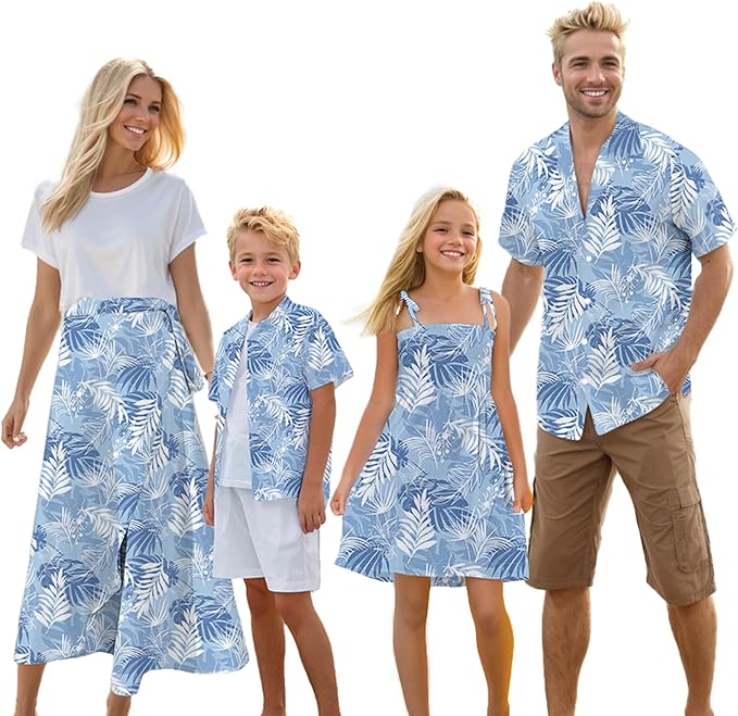 Cromoncent Matching Hawaiian Outfits for Family, Dad and Son Matching Luau Beach Tropical Shirts Mommy Daughter Tropical Sets