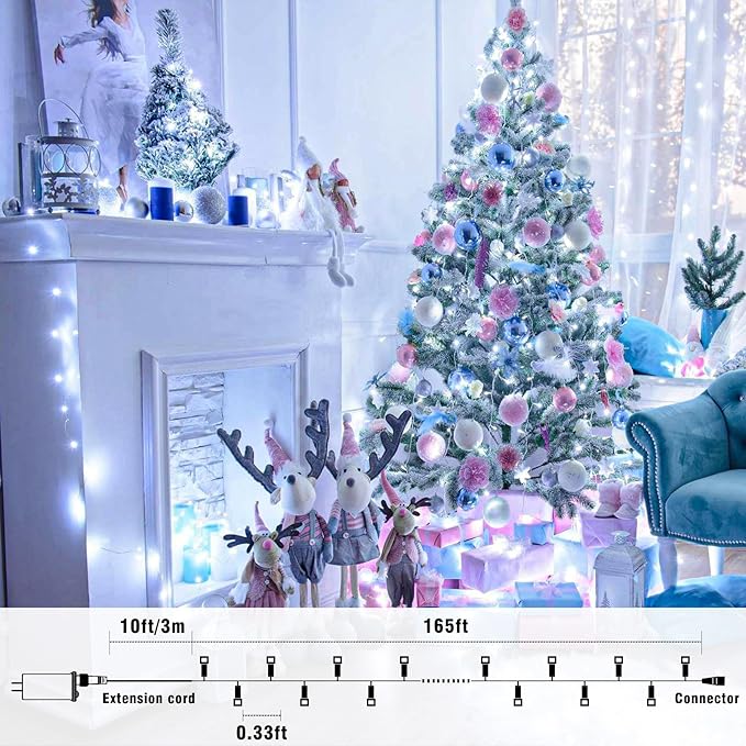 165FT 500 LED Christmas Lights, Plug in Christmas String Lights with Waterproof, 8 Modes Twinkle Fairy Lights for Bedroom Wedding Tree Holiday Decorations, White
