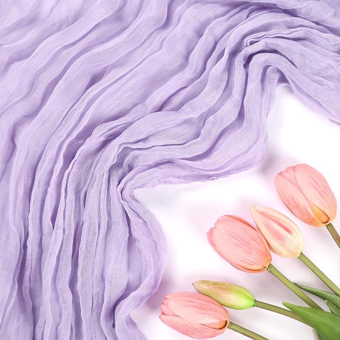 6 Pack Lavender Cheesecloth Table Runner 10FT Boho Cheese Cloths Gauze Fabric Table Runners 120 Inch Rustic Sheer for Wedding Birthday Party Baby Shower Centerpiece Home Decorations