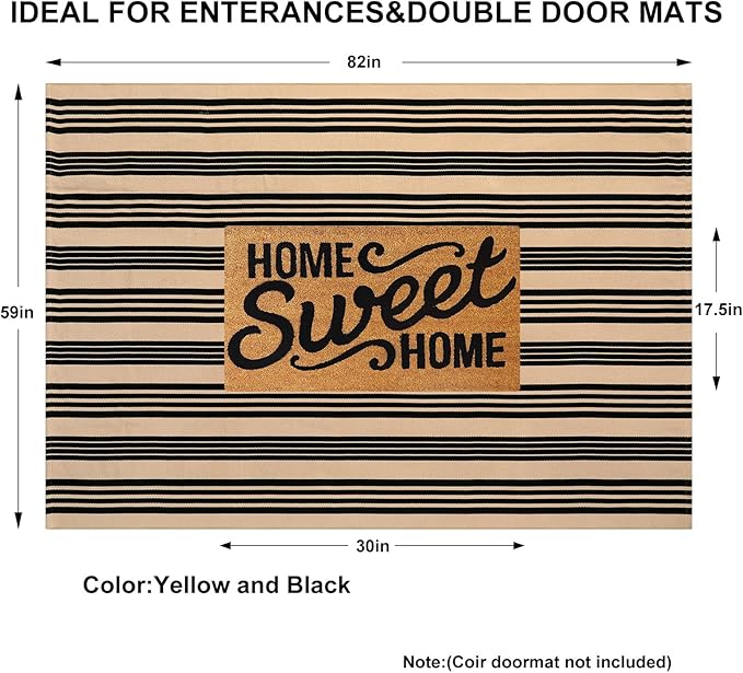 KIMODE Indoor Outdoor Rug 5'x7', Black and Khaki Striped Fall Outdoor Rug, Reversible Washable Large Patio Rugs, Cotton Hand Woven Farmhouse Indoor Area Rug Floor Carpet for Backyard Living Room