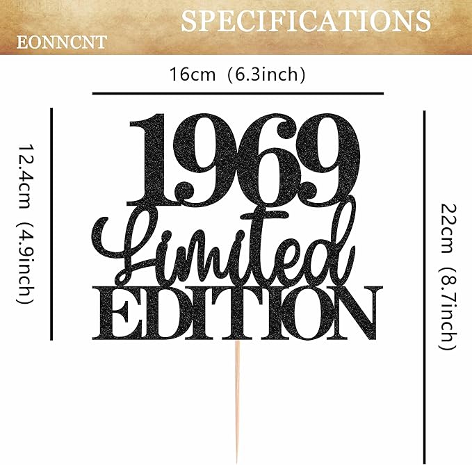 Limited EDITION 1969 Cake Topper - Black Glitter Happy 56th Birthday Party Cake Decoration Supplies, Cheer to 56 Years Cake Bunting Decor for 56th Birthday Party Photo Booth Props