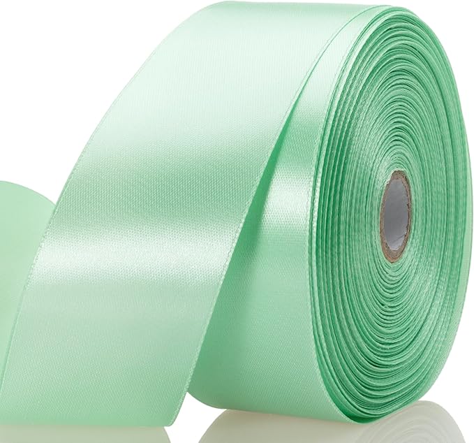 1 1/2 Inch Mint Green Solid Satin Ribbon, 50 Yards Craft Fabric Ribbon for Gift Wrapping Floral Bouquets Wedding Party Decoration