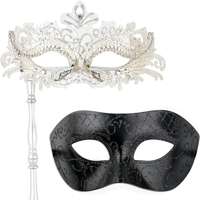Hoshin Masquerade Mask for Couple, Mardi Gras Deecorations Venetian Masks with Stick for Womens