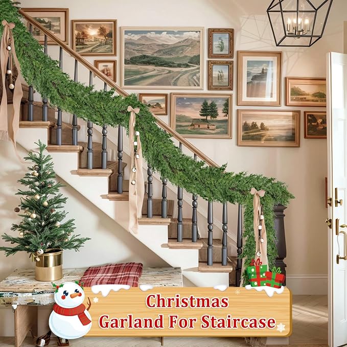 16FT Real Touch Christmas Garland Indoor with Pine Cone Thick and Lush Soft Bendable Mantle Garland Christmas Lifelike Cedar Garland Christmas Garland for Mantle Indoor Christmas Decorations