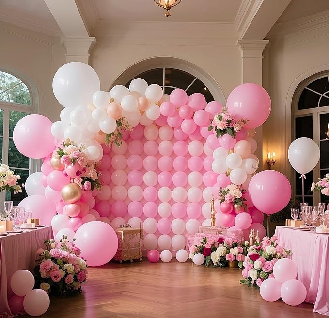 Pink Balloons 145pcs Different Sizes 5in 10in 12in 18in Pink Round Latex Balloon Helium Arch Kit Garland for Wedding Valentines Day Baby Shower Birthday Party Decoration
