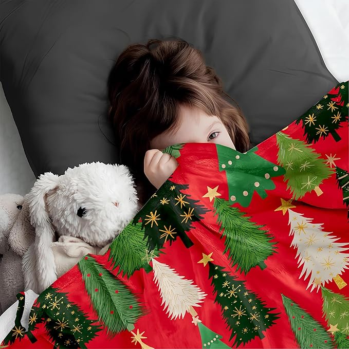 Christmas Fleece Throw Blanket – 300GSM Soft and Cozy Holiday Blanket for Sofa, Bed, Couch – Xmas Decorative Flannel Blanket, W60 x L80in