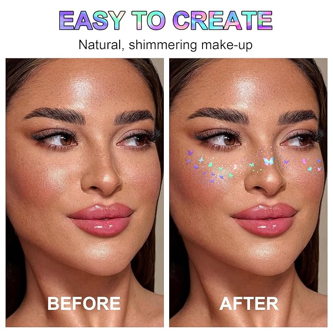 10 pcs Holographic Multichrome Glitter Freckles Face Tattoo, Waterproof Sparkle Face Glitter Speckles Patches for Women, Glitter Temporary Tattoo for Rave (10PCSA Holographic Multicolor)