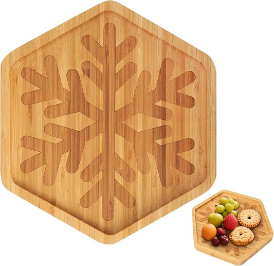 Christmas Serving Tray, Snowflake Shape Charcuterie Board, Bamboo Serving Platter Dish for Holiday Party Food Tray for Cheese Snack Fruit 10 x 8.7 x 0.6 Inches