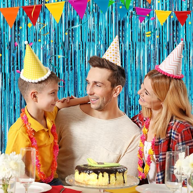 Crosize 3 Pack 3.3 x 9.9 ft Blue Foil Fringe Backdrop Curtain, Streamer Backdrop Curtains, Streamers Birthday Party Decorations, Tinsel Curtain for Parties, Galentines Decor, Preppy, Photo Booth