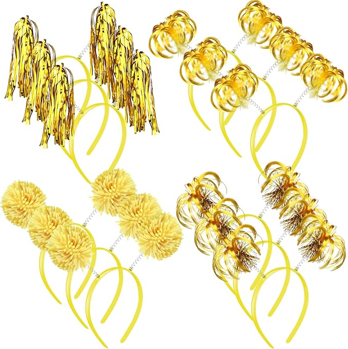 Censen 12 Pcs Christmas Pom Pom Headbands Spirit Party Headwear Tinsel Ponytails Head Bopper for Birthday Holiday