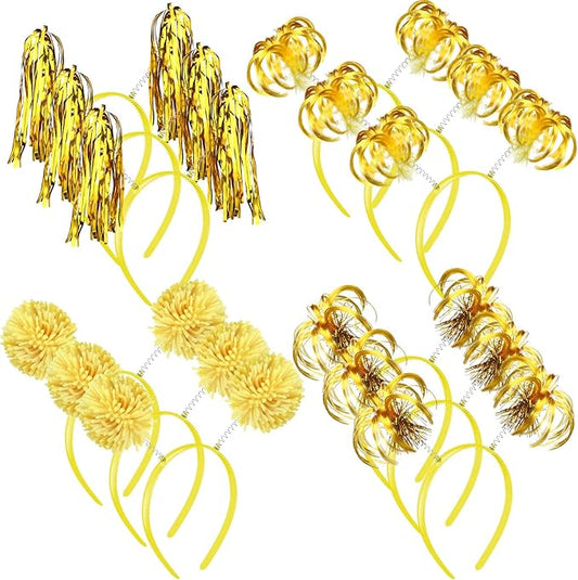 Censen 12 Pcs Christmas Pom Pom Headbands Spirit Party Headwear Tinsel Ponytails Head Bopper for Birthday Holiday