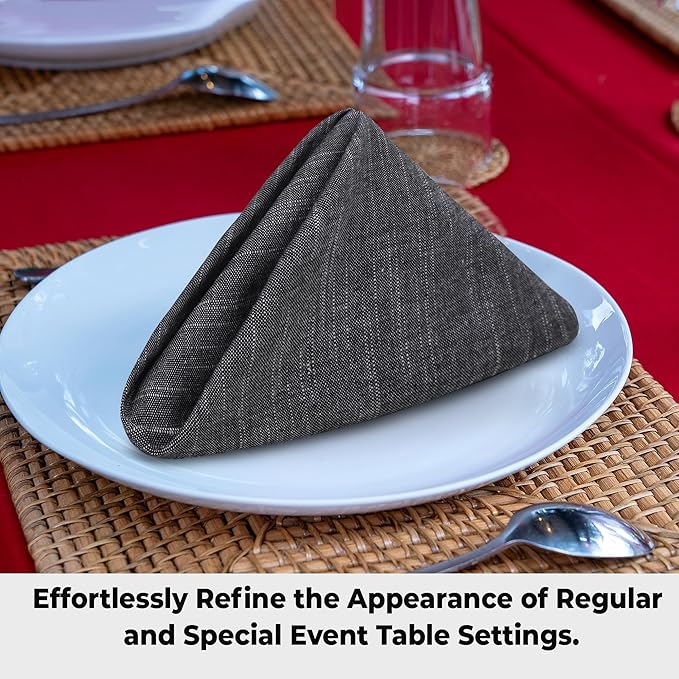 Urban Villa Dinner Napkins Black White Chambray Cloth Napkins (Set of 12) Oversized 20x20 Inches100% Cotton Slub Premium Quality Soft Durable Mitered Corners Reusable Washable Everyday Use Napkins