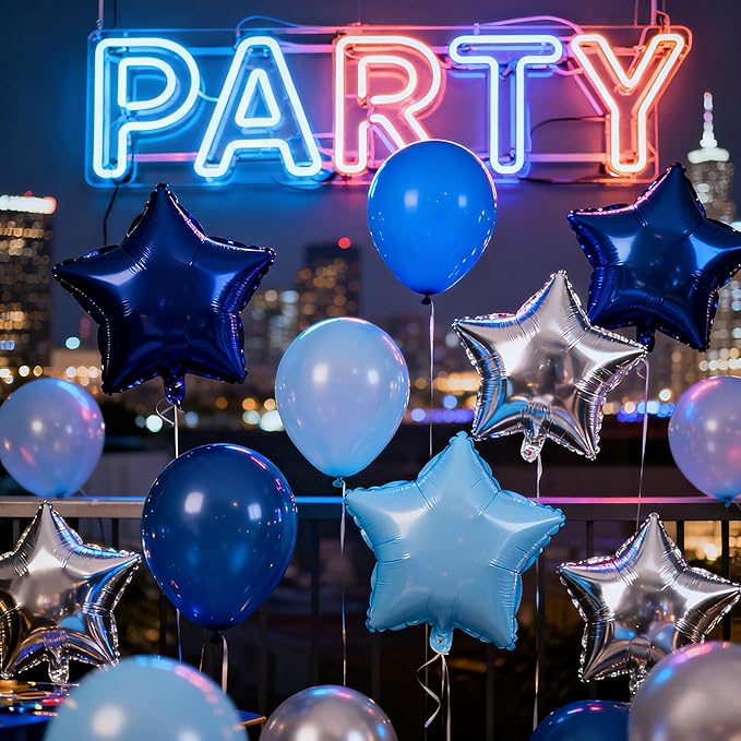 Star Balloons,12Pcs Blue Silver Star Shaped Foil Balloons,18 Inch Large Helium Polyester Film Balloon for Baby Shower Birthday Anniversary Party Decorations