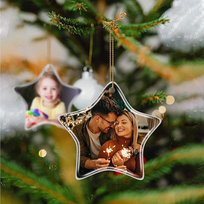Custom Ceramic Christmas Ornaments with Photo Text - Personalized New Home Christmas Hanging Decorations Decorations