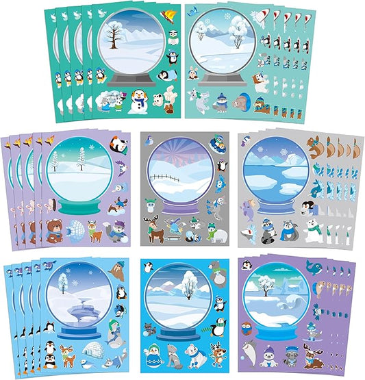 CY2SIDE Winter Polar Animals Make-a-Face Sticker Sheets - 40PCS Make Your Own Winter Crystal Ball Stickers Craft Games for Kids School Rewards DIY Winter Christmas Party Favors for Kids Home Project