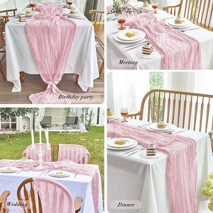 IVAPUPU 1 Pcs Cheesecloth Table Runner - 10ft Pink Boho Gauze Cheese Cloth Table Runners for Baby Shower Decoration Wedding Party Summer Garden Farmhouse