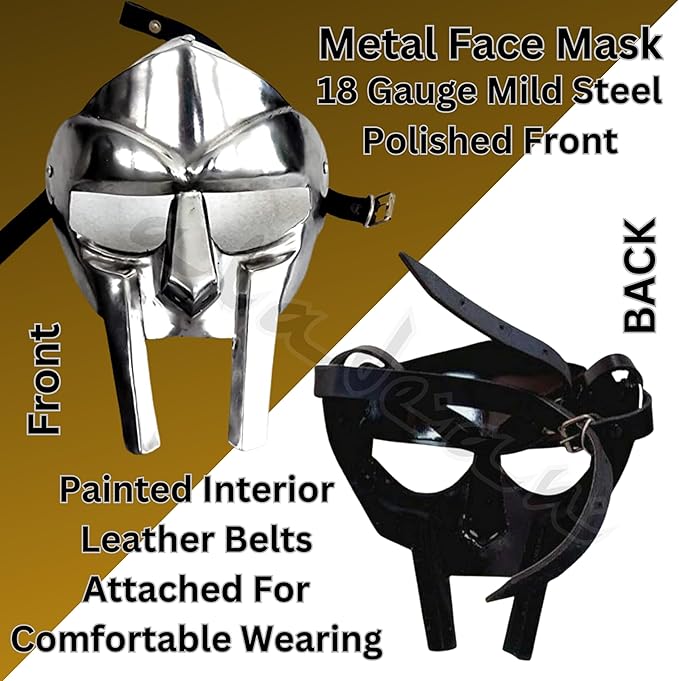ALADEAN MF Doom Gladiator Face Mask Fantasy Party Costume Roman Gladiators Arena Maximus Helmet mf doom Movie viking Prop (Gladiator Mask)