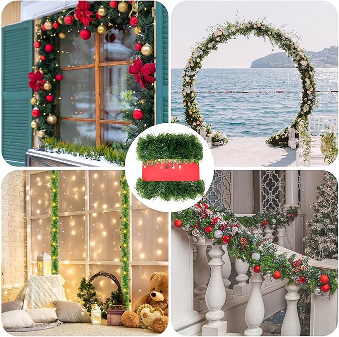 Hotop 10 Pcs 650 FT Christmas Garland Bulk Decorations Artificial Pine Garland for Christmas Xmas Greenery for Mantle Table Fireplace Tree Stairs Railing Door Holiday Decoration Supplies