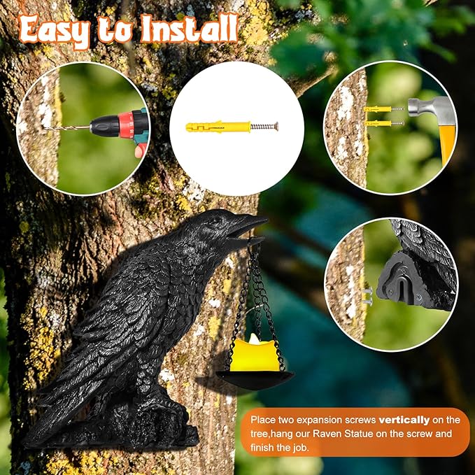 Halloween Decorations Outdoor Indoor Gothic Crow Wall Decor Table Candle Holder Raven Tealight Statue for Yard Patio Garden Bedroom Black