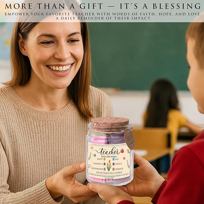 Bible Verse Jar for Teacher – 92 Color-Coded Scriptures, Christian Teacher Gift for Women, Encouraging Back to School Teacher Gifts, Inspirational Teacher Appreciation Present