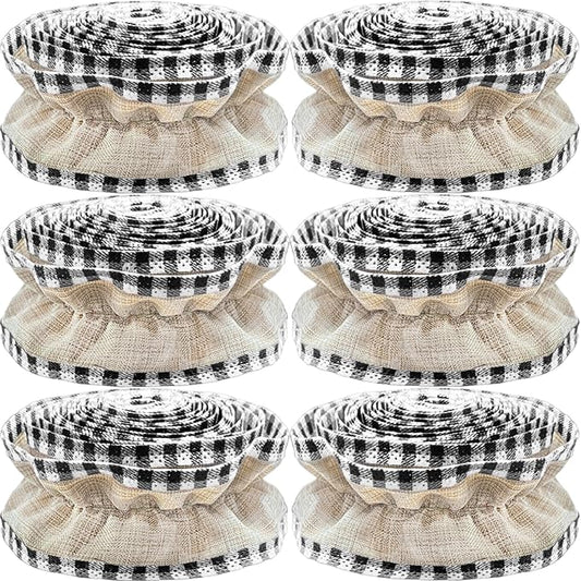 Jishi Christmas Tree Ribbon Garland Burlap Buffalo Plaid Christmas Decorations, 9 Ft X 6 Rolls Black & White Buffalo Check Burlap Ribbon Xmas Tree Garland, Vintage Country Rustic Farmhouse Home Decor