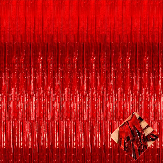 4 Pack Red Foil Fringe Curtain Backdrop, 3.2Ft x 9.8Ft Metallic Tinsel Foil Fringe Streamers Curtains for Party, Photo Booth Props, Birthday, Wedding, Christmas Party Decoration Supplies