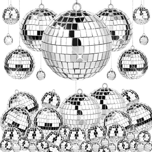 66 PCS Mirror Disco Ball for Party, 3.94/3.15/2.36/2/1.18 Inches Silver Hanging Disco Reflective Glass Ball for Christmas Tree Ornament Holiday Party Home Decorations