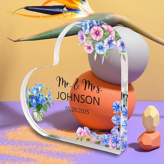 Custom Wedding Heart Acrylic Plaque,Mr & Mrs Cake Topper,Personalized Wedding Keepsake/Gift/Sign (Style 16)
