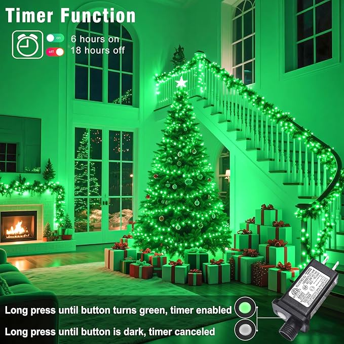 800 LED Christmas Lights Outdoor Indoor, String Lights for Outside with 8 Modes Waterproof, Plug in Twinkle Light Clear Wire for Home Tree, House, Garden, Party Decorations, Green