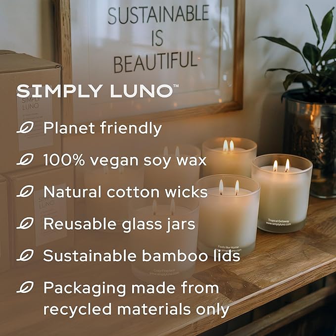 Tropical Getaway - Coconut & Grapefruit Scented Candle – 14oz Soy Wax – Fresh Candle for Home – 50+ Hour Burn – Eco Friendly Gift Box in Reusable Glass Jar with Bamboo Lid