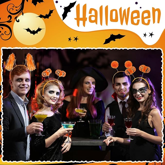 Censen 24 Pcs Pom Pom Headband Tinsel Wrapped Ponytails Head Bopper Costume Headwear Halloween Party Hair Accessories