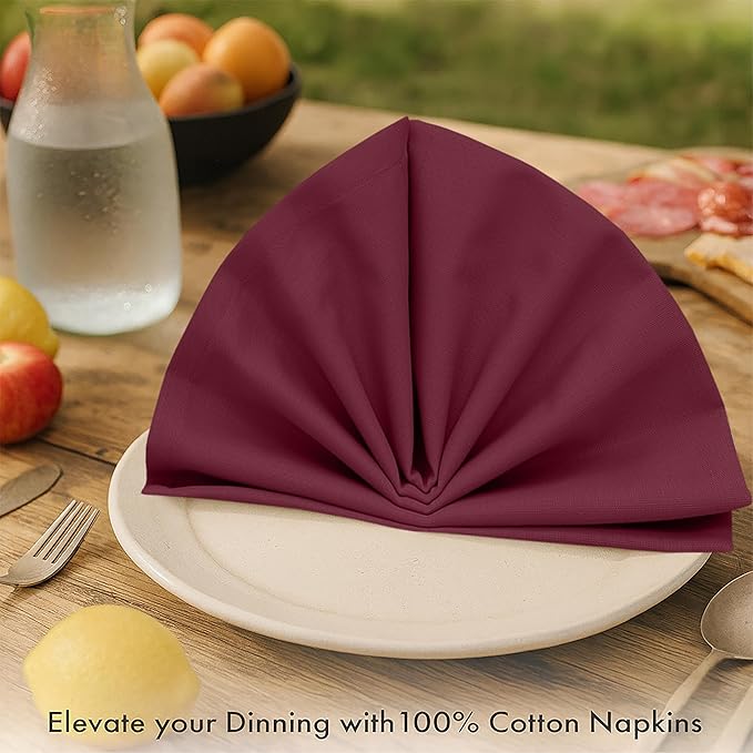 Ruvanti Premium Cloth Napkins Set of 12, 18x18 Inches, 100% Cotton, Washable, Soft & Absorbent, Perfect for Wedding, Christmas, Thanksgiving Dinners - Burgundy