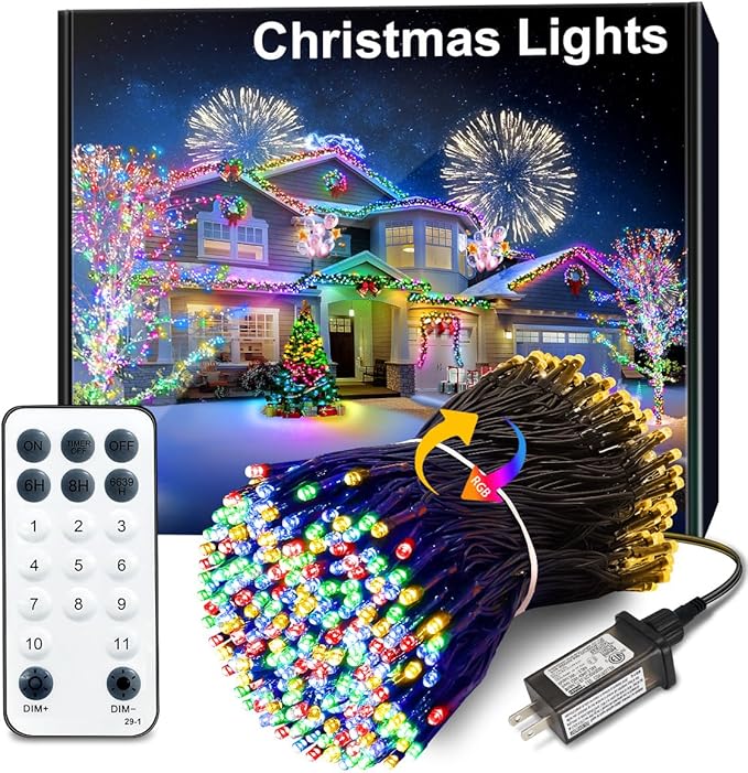 115FT 300 LED Christmas Lights Outdoor, Warm White & Multicolor Color Changing String Lights with Remote Control, 8 Modes Fairy Light Plug in Waterproof for Christmas Tree Xmas Decorations Party