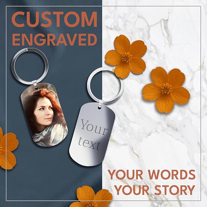 Custom Picture Keychain with Engraved Text – Personalized Gift for Boyfriend, Girlfriend – Anniversary – Made in USA