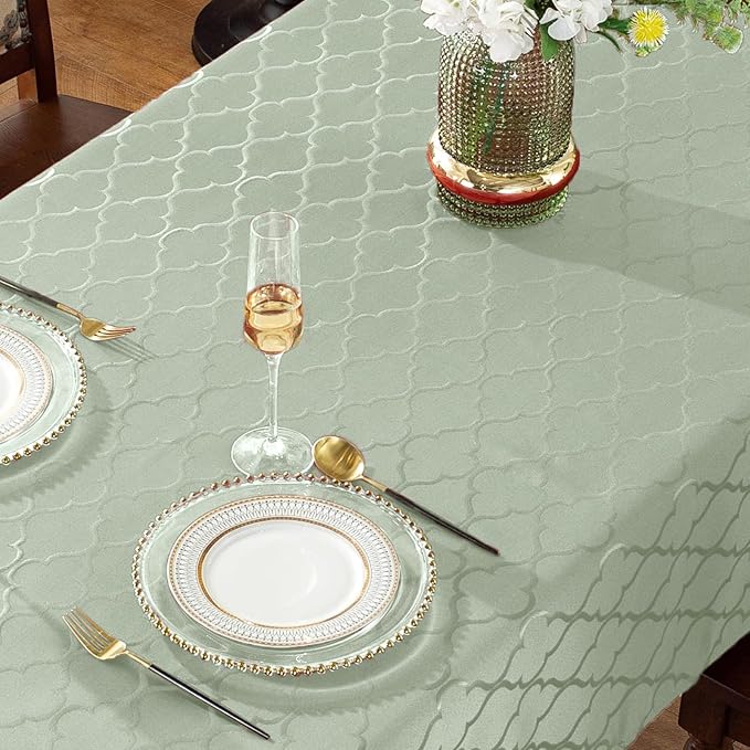 SASTYBALE Jacquard Sage Green Tablecloth, Flower Patterns Table Cloth Spill Proof Wrinkle Resistant Table Cover for Kitchen Dining Tabletop Decoration (Rectangle, 60" x 102" (8-10 Seats))