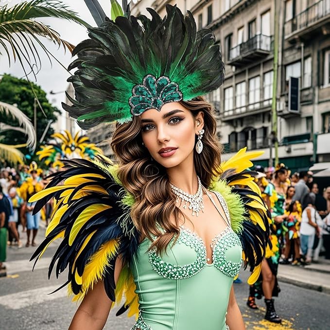Women's Carnival Feather Headpieces Sequin Headdress for Wedding Masquerade Party Cosplay Feather Headbands