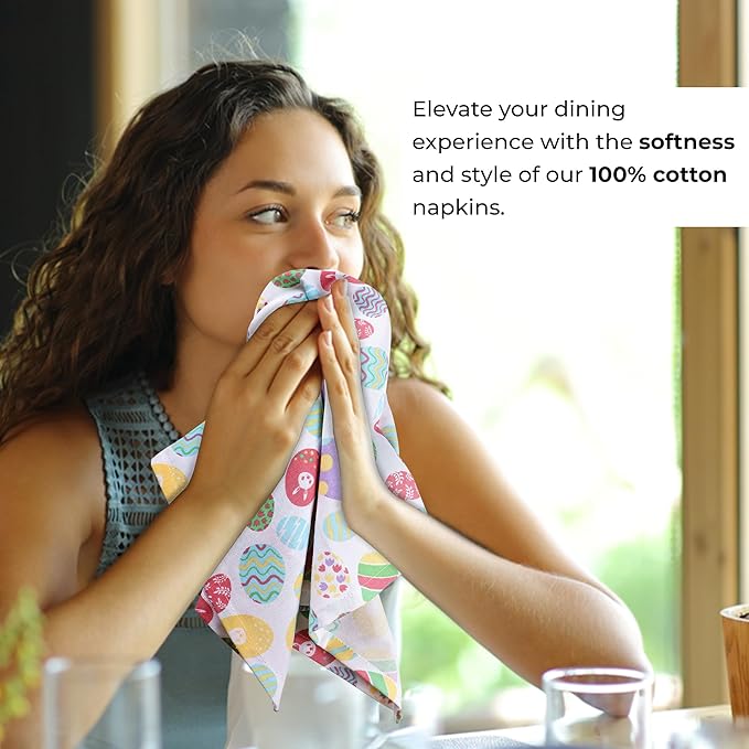 Urban Villa Easter Cloth Napkins Easter Eggs Print 100% Cotton Dinner Napkins Set of 12 (20x20 Inches) Highly Absorbent Soft Durable Washable Reuasble Ideal for Everyday Use Wedding Parties