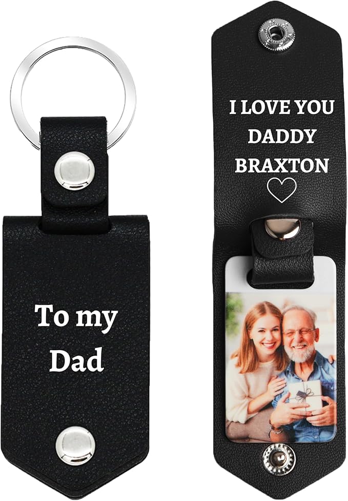 Personalized Photo/Text Leather Keychain for Men Womens Custom Picture Key Chains Memorial Gifts for Family Lover