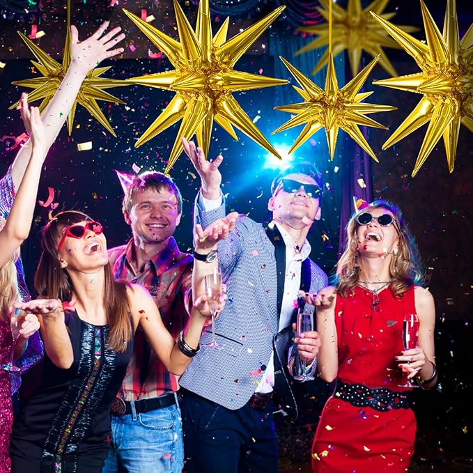 TONIFUL 8 Pcs Gold Star Foil Balloons Large Explosion Mylar Balloons for Party Backdrop Christmas New Year Birthday Wedding Baby Shower Anniversary Photo Booth Supplies